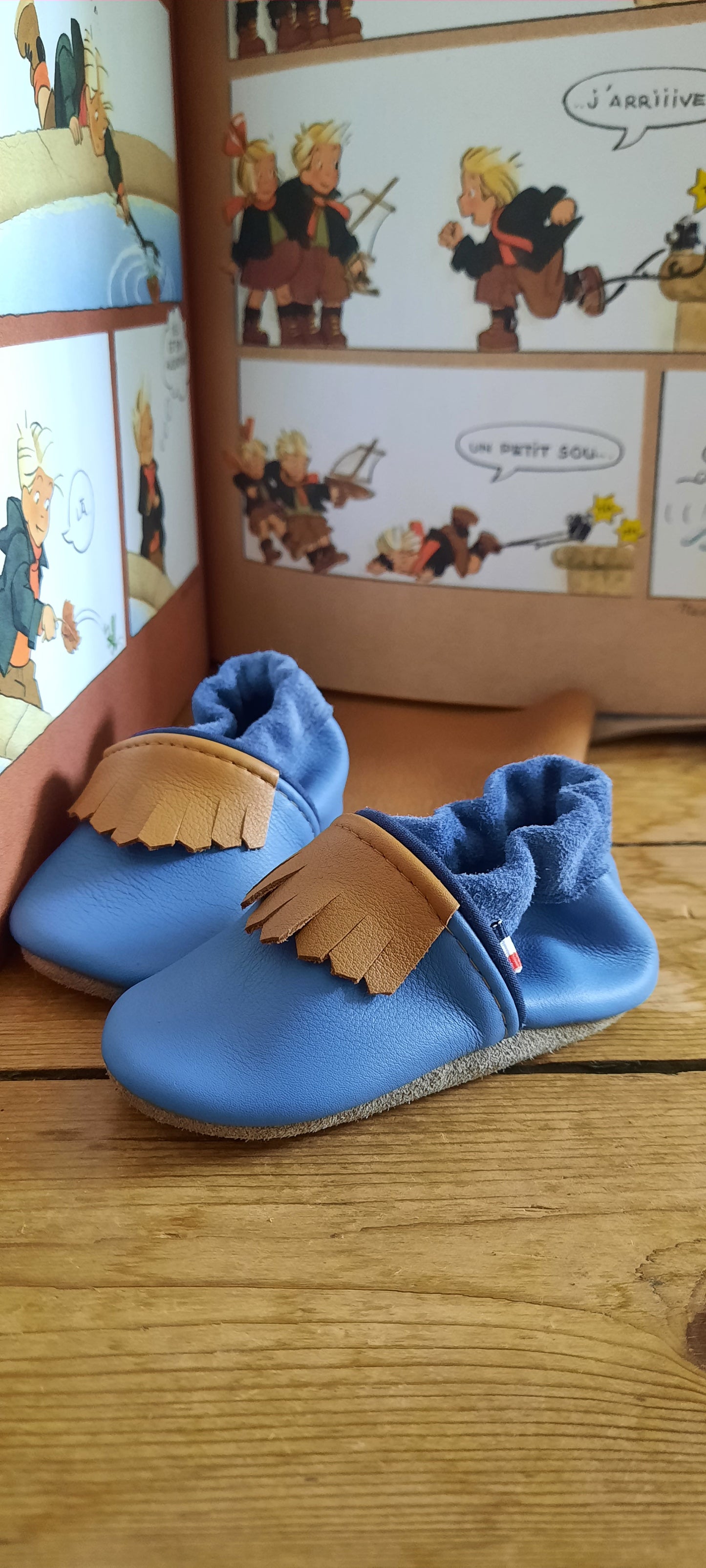 Chaussons souples en cuir golf - bleu lotus