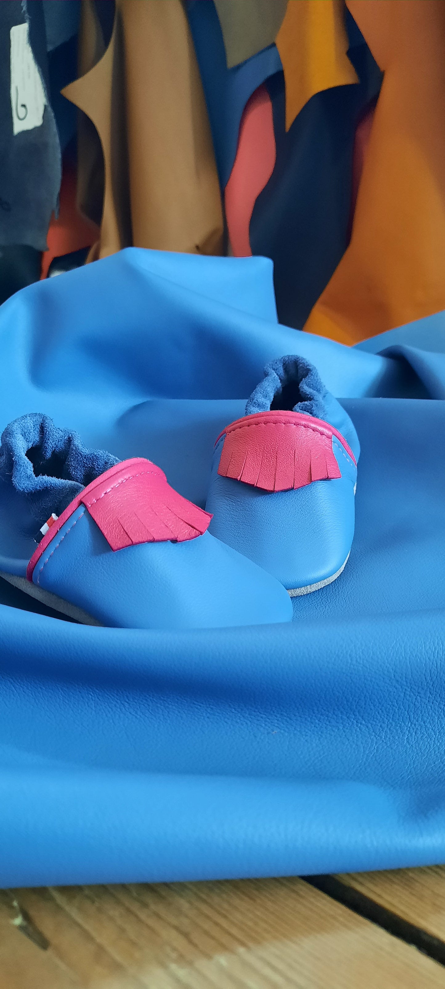 Chaussons souples en cuir golf - bleu lotus