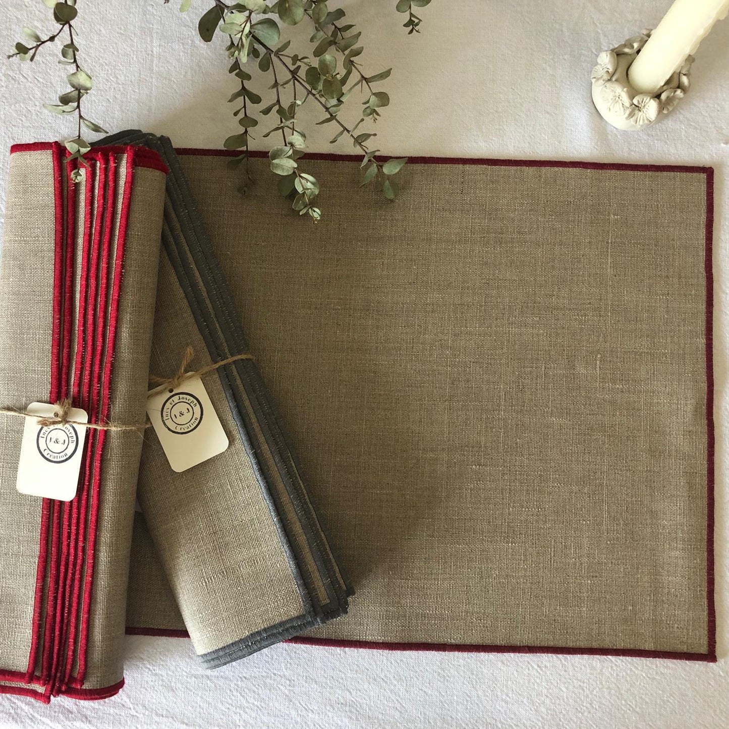 6 Sets de table en lin enduit rectangulaire