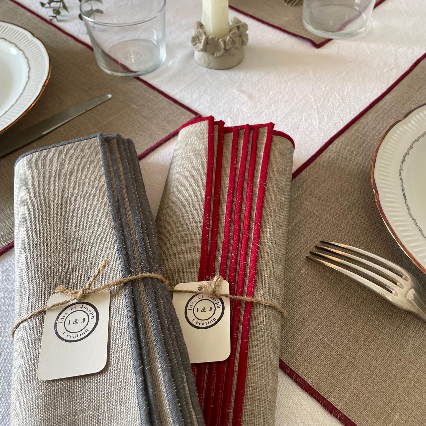 6 Sets de table en lin enduit rectangulaire