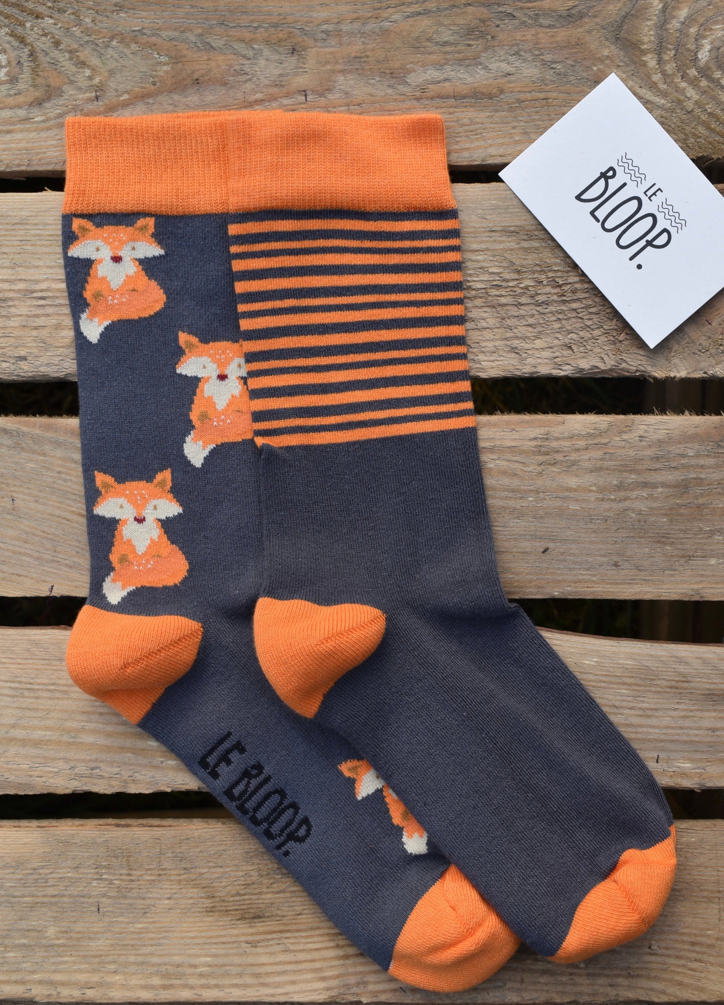 Chaussettes à motifs renards et rayures orange