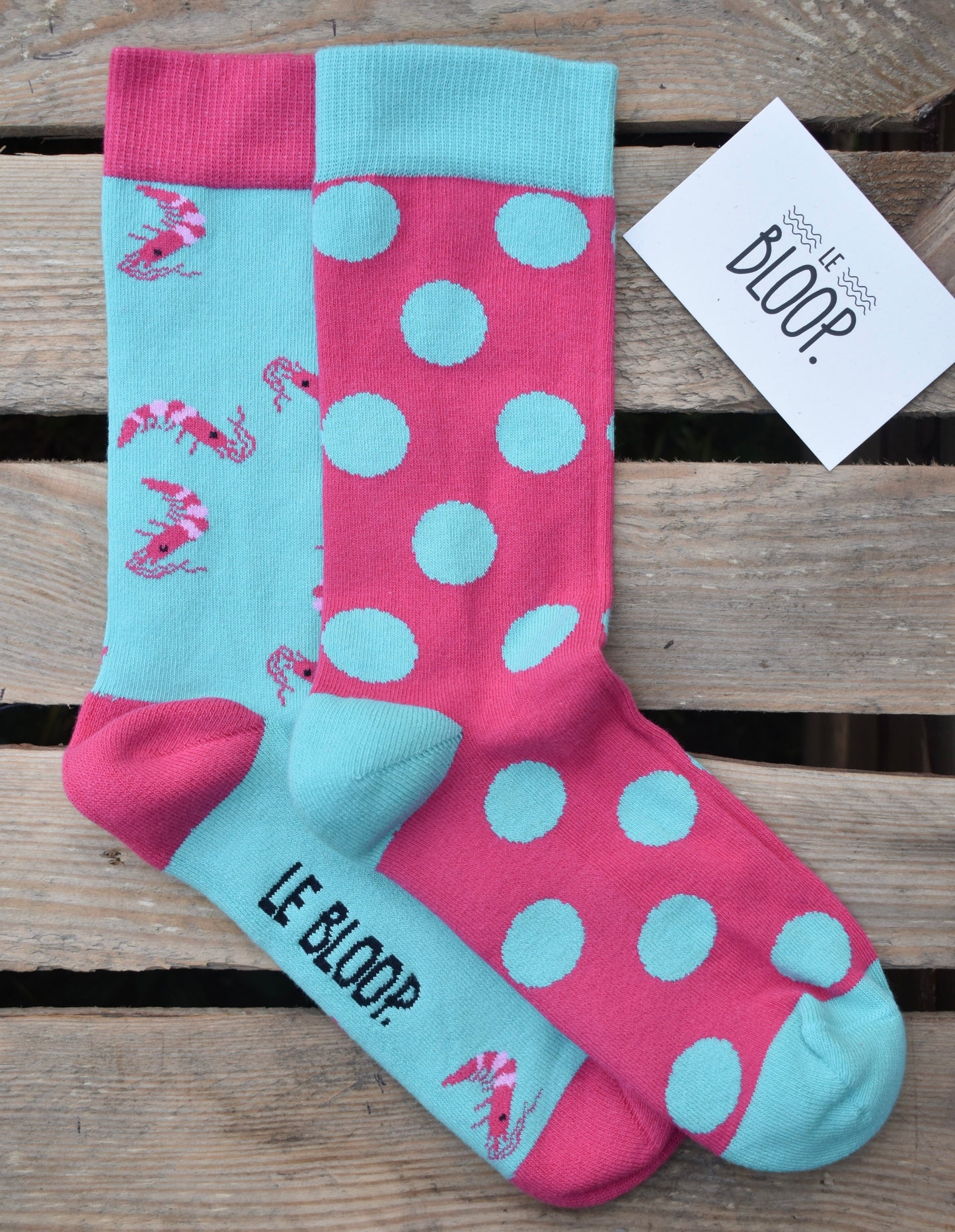 Chaussettes à motifs crevettes et pois bleu turquoise