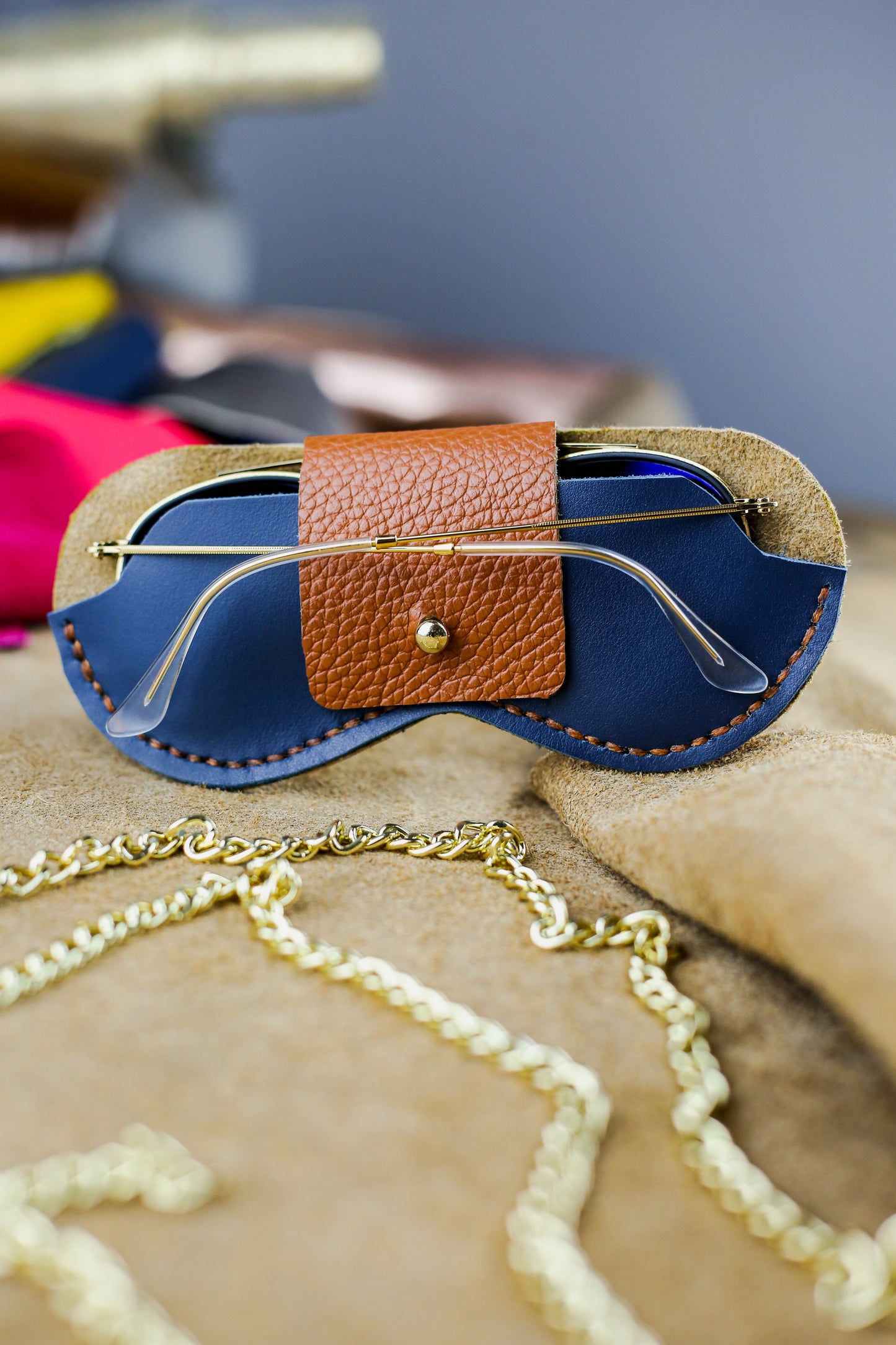 Etui à lunettes - Bleu Roi et Camel