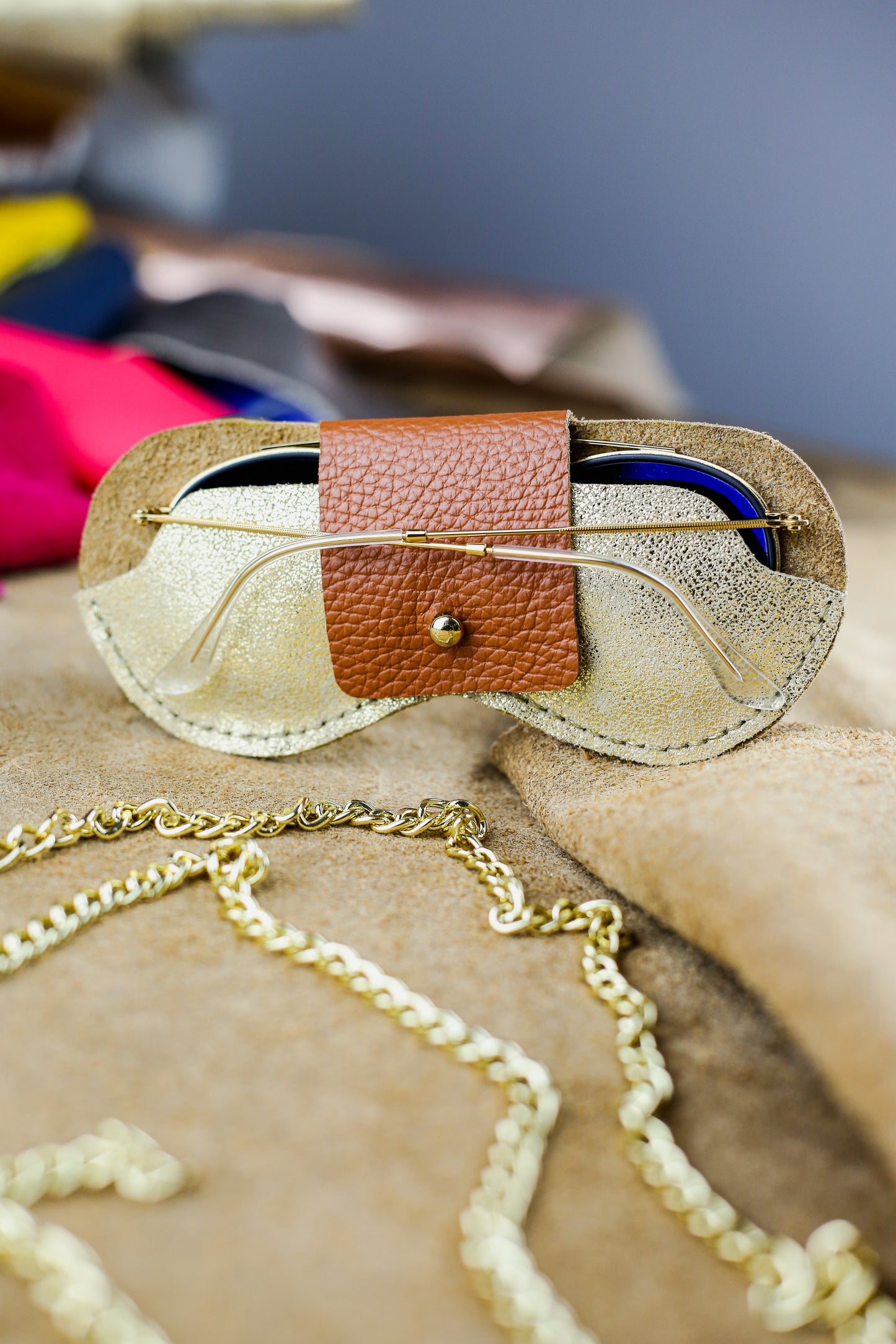 Etui à lunettes - Doré et Camel