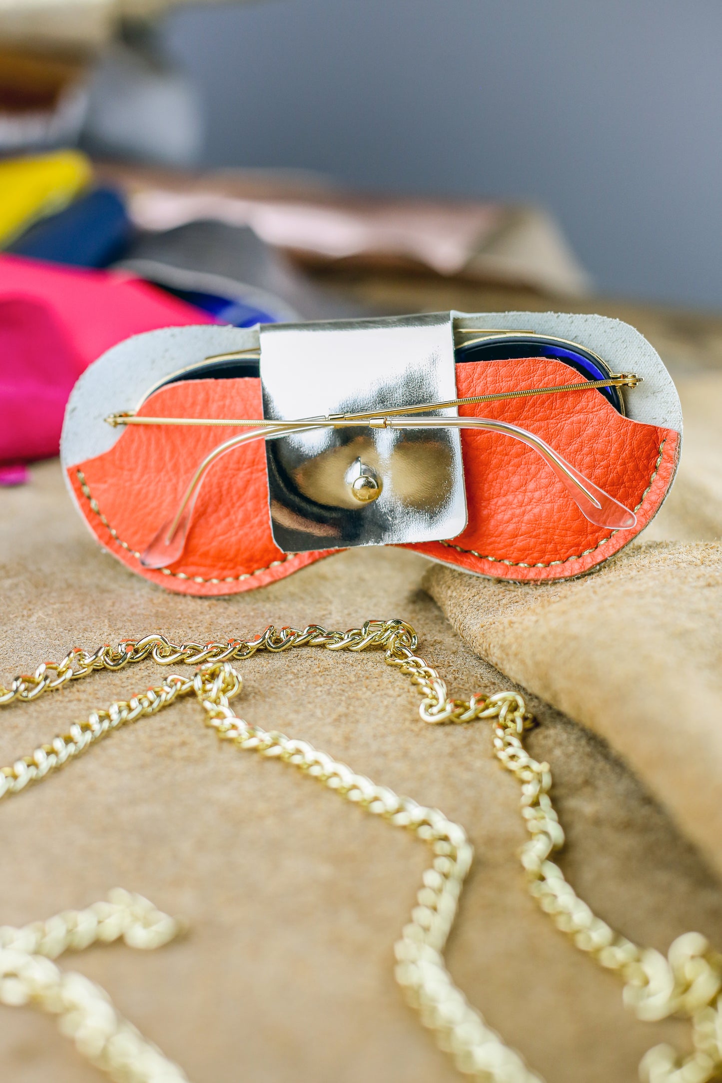 Etui à lunettes - Orange et doré