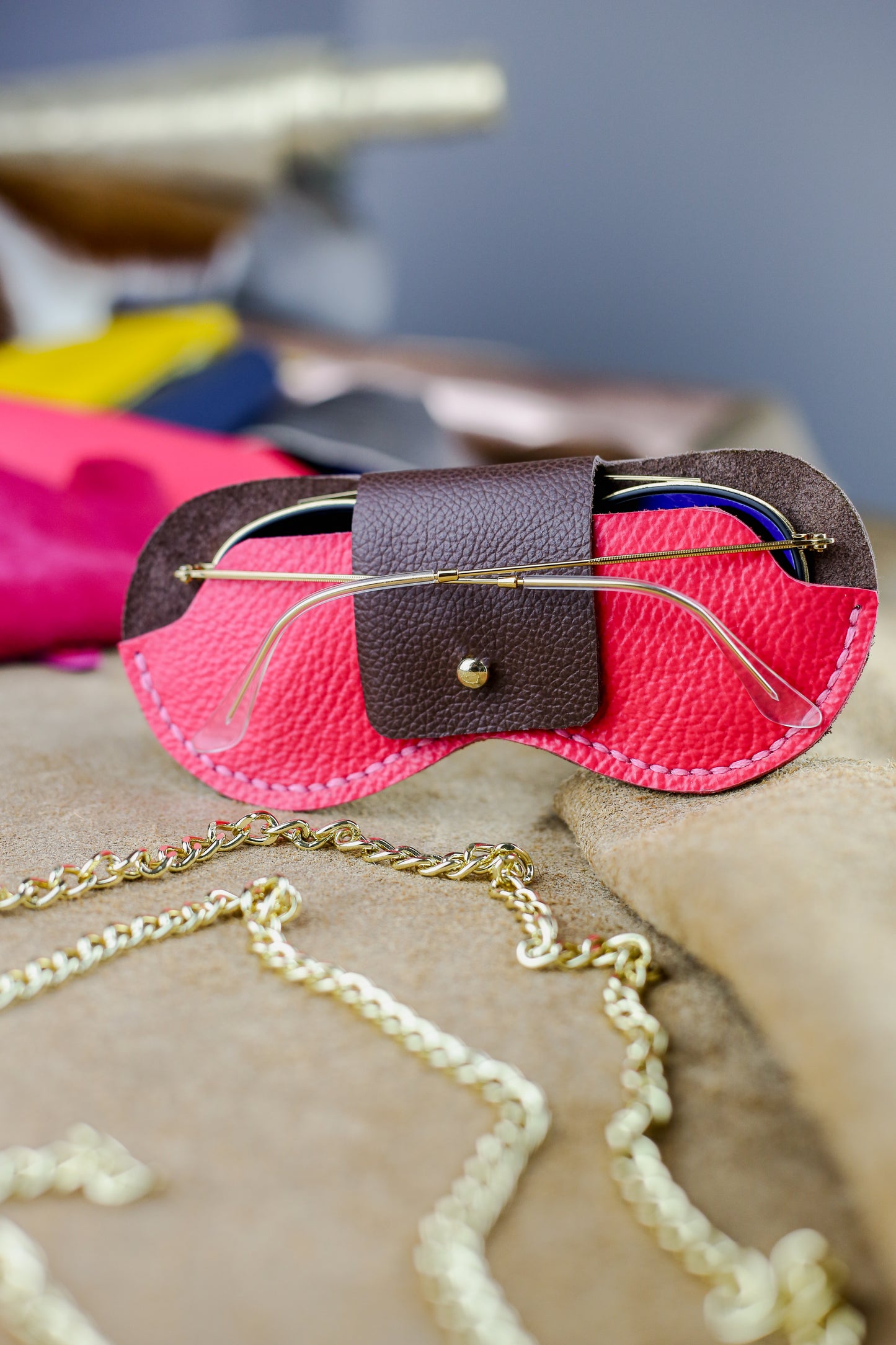 Etui à lunettes - Rose et Marron
