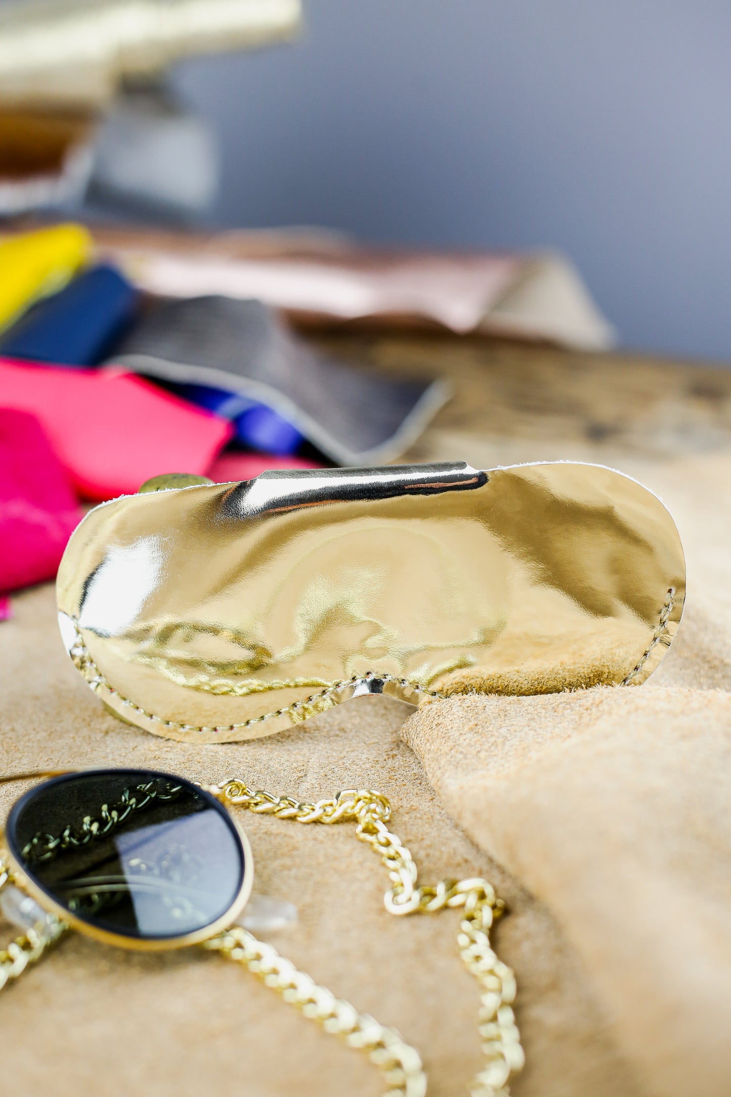 Etui à lunettes - Vert Kaki et doré
