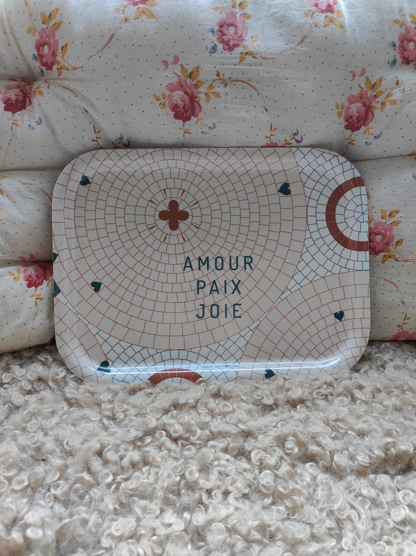 Plateau rectangulaire - Mosaïque Amour Paix Joie