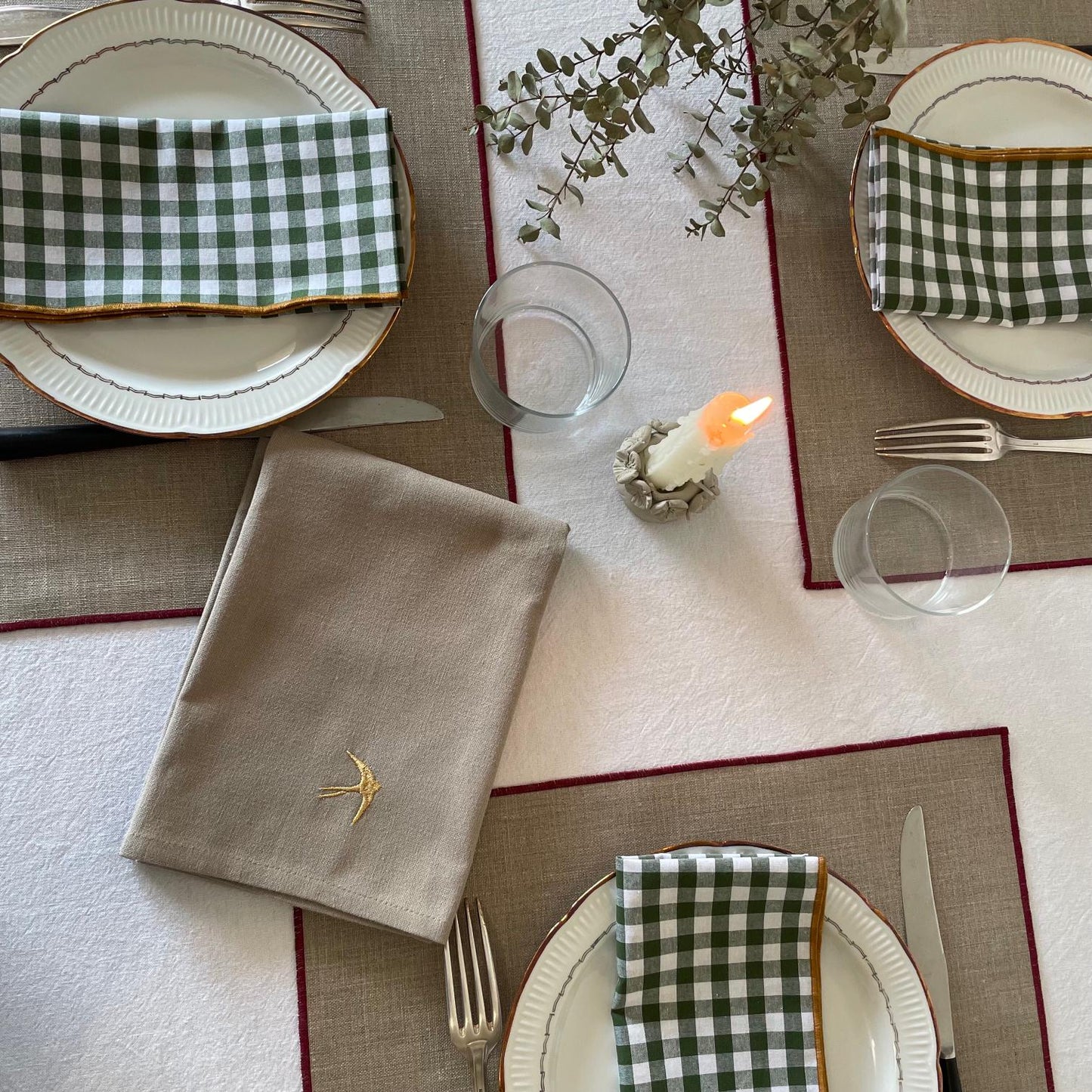 Serviettes de table en vichy vert
