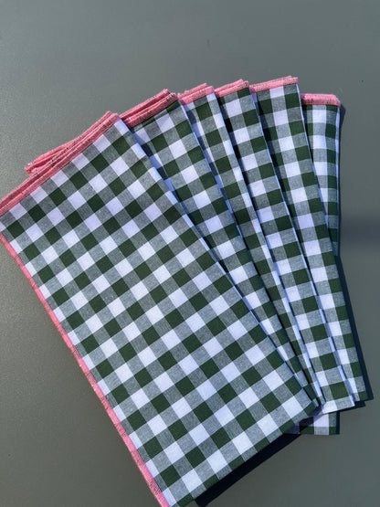 6 Serviettes de table en vichy vert