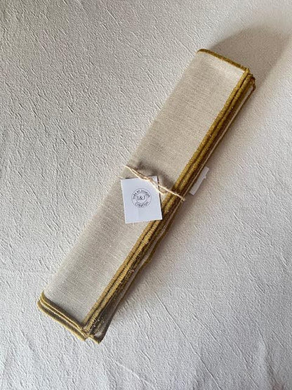 6 sets de table carrés en lin enduit - bord bronze