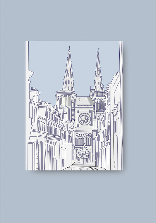 Affiche - Cathédrale de Bordeaux - bleu clair