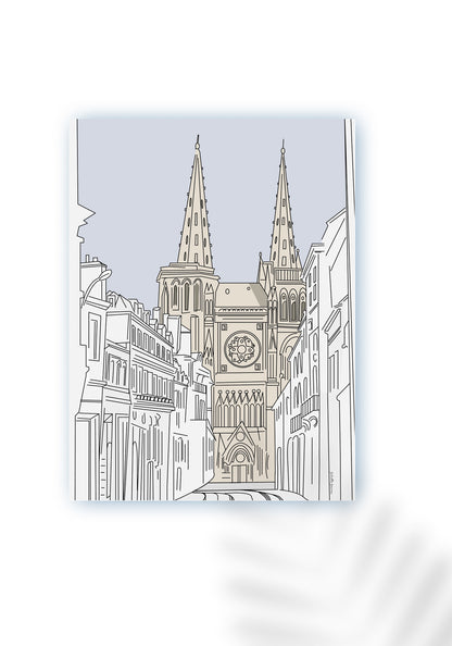 Affiche - Cathédrale de Bordeaux - gris clair
