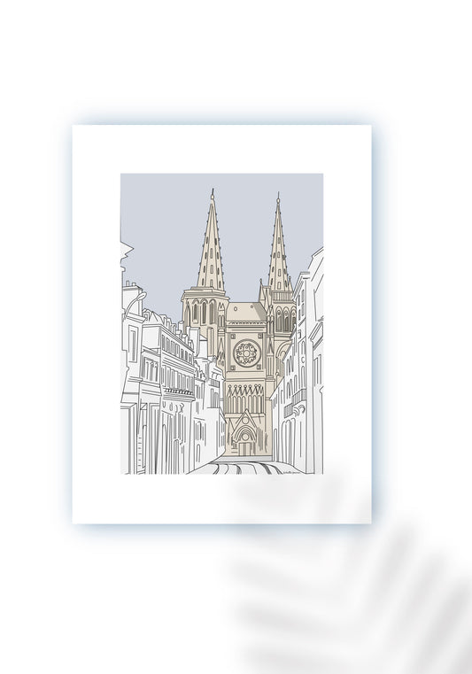 Affiche - Cathédrale de Bordeaux - gris clair