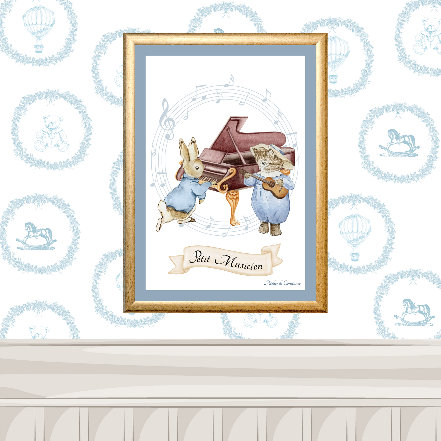 Affiche enfant au style doux et poétique, inspirée de l'univers de l'enfance autour de la musique