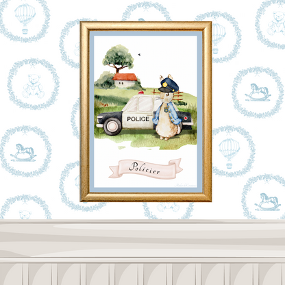 llustration enfant métier policier– affiche enfant