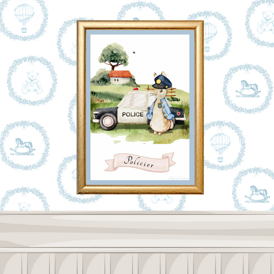 llustration enfant métier policier– affiche enfant