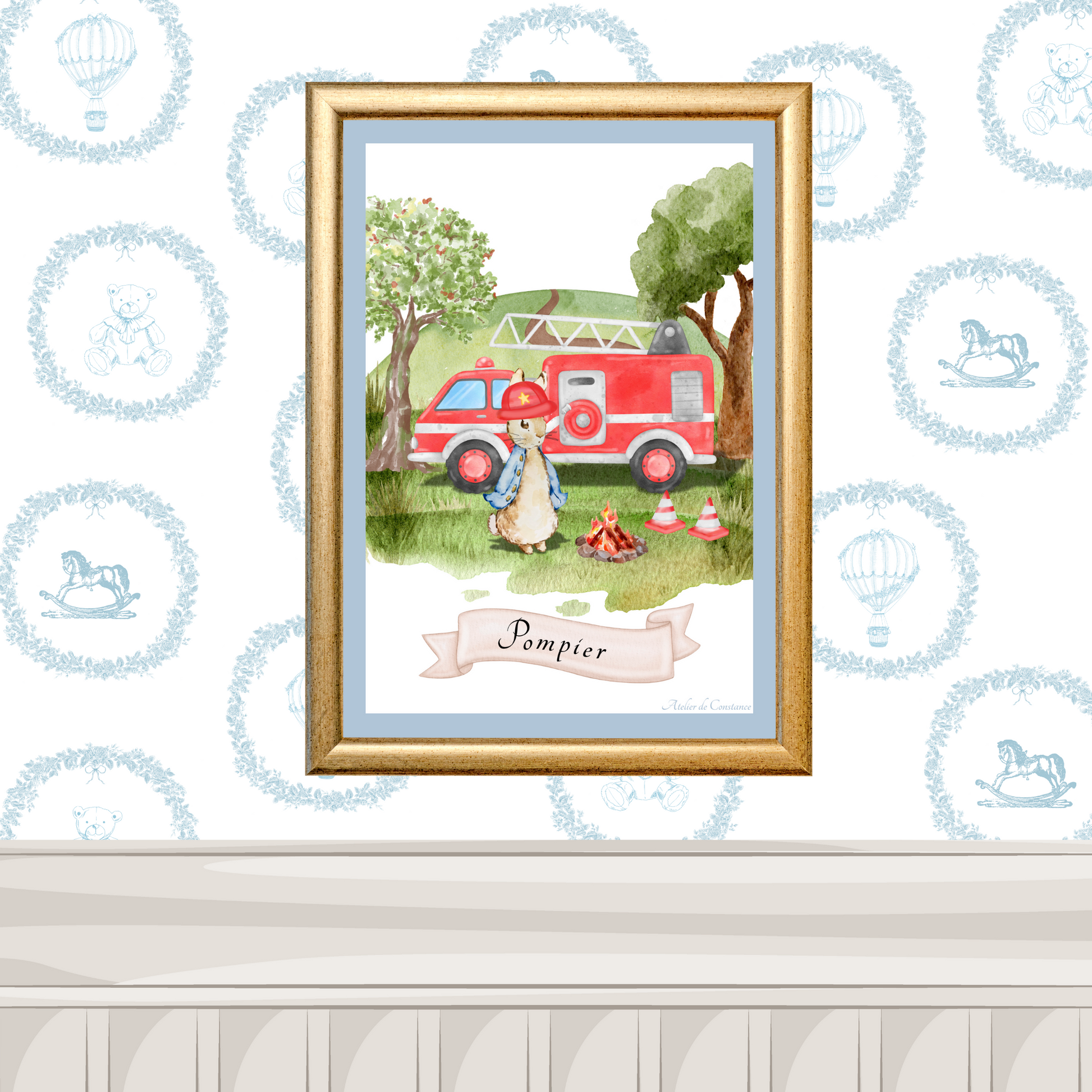 Illustration enfant métier pompier– affiche enfant