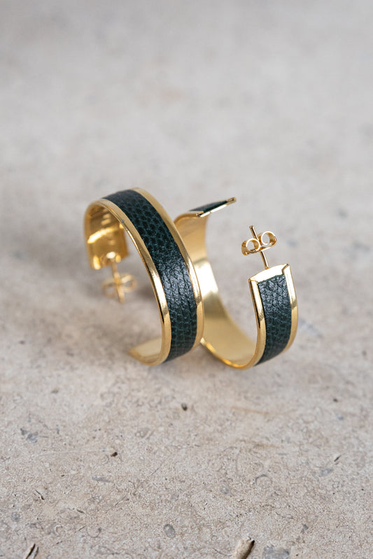 Boucles d'oreilles en cuir de chèvre - artisanal modèle Rosa Bonheur vert impérial finition or