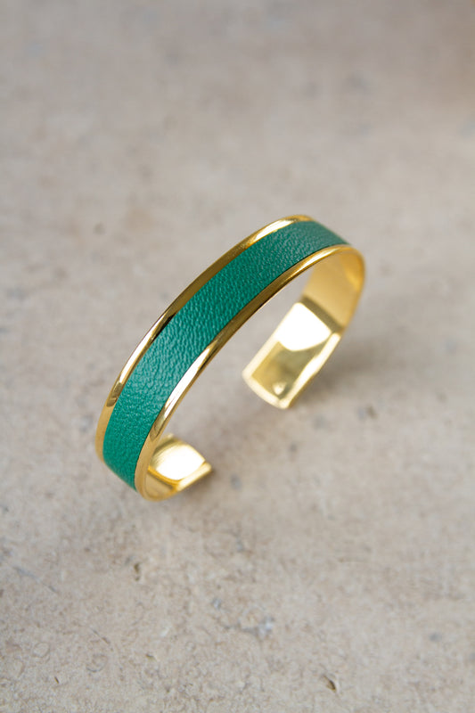 Bracelet en cuir de chèvre - artisanal émeraude finition or