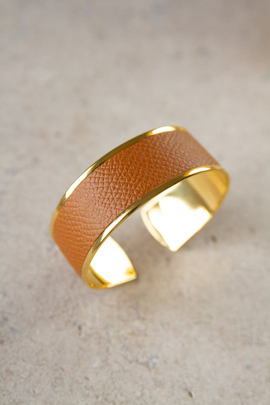 Bracelet en cuir de veau - artisanal modèle saint Honoré camel finition or 