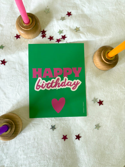 Happy birthday vert et rose - carte