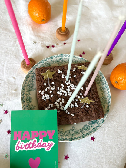 Happy birthday vert et rose - carte
