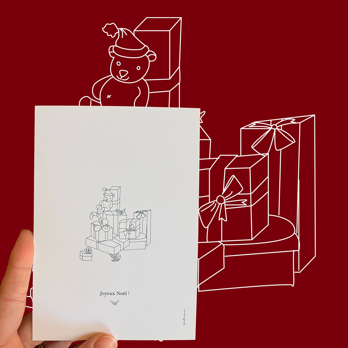 Carte de Noel jolis cadeaux illustrés