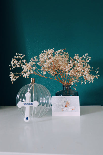 Croix émaillée en porcelaine blanche personnalisable