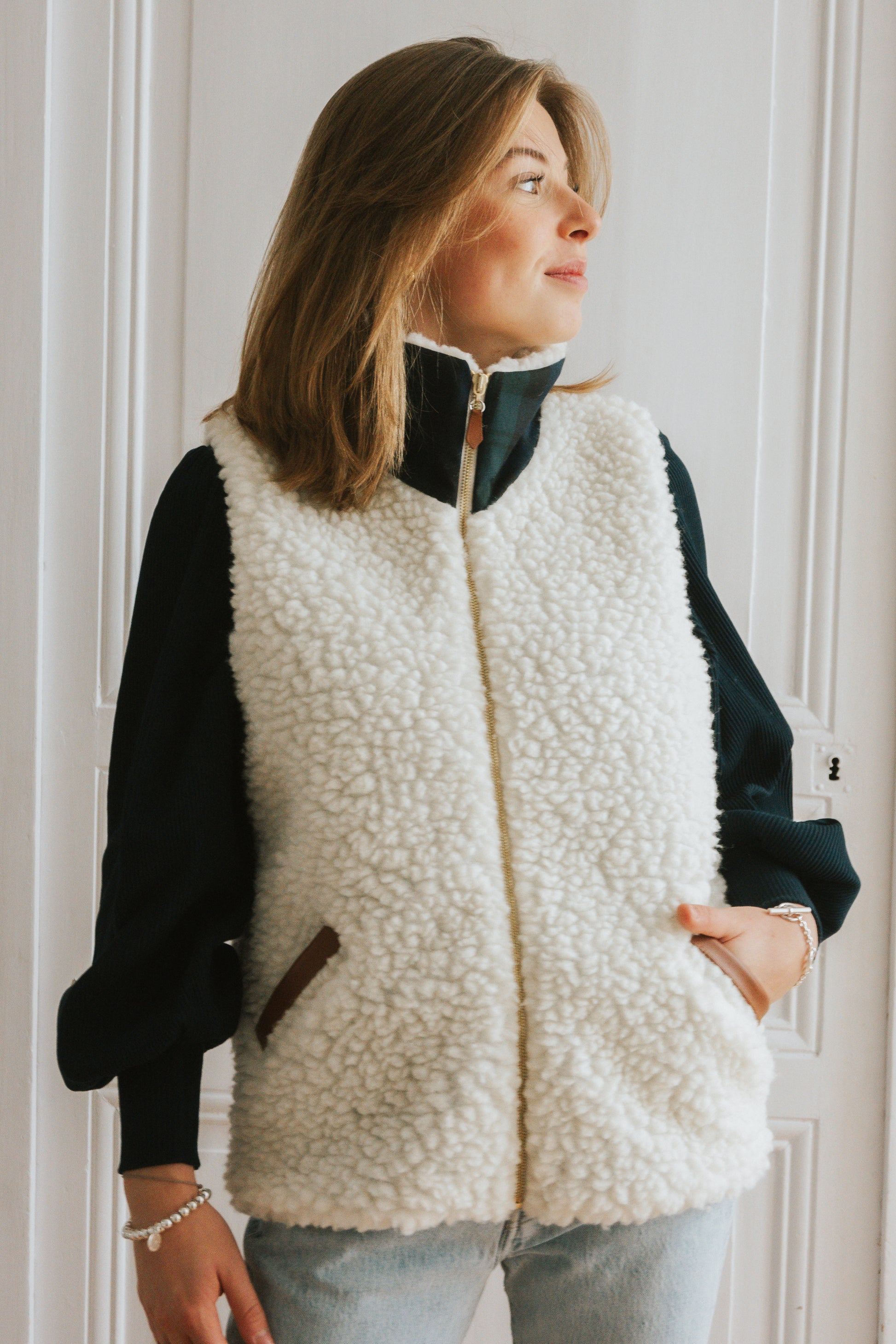 Mouton Belair Veste Veste Belair 100% Laine De Mouton Et Tartan