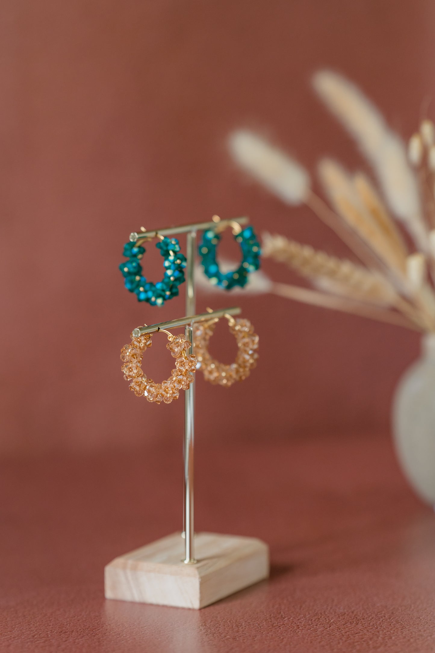 Boucles d'oreilles Esmée verte émeraude et dorée