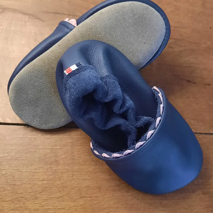 Chaussons souples en cuir classique - bleu marine