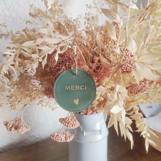 Porte clé rond personnalisé vert sauge