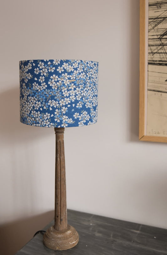 Abat-jour papier japonais fleurs bleues